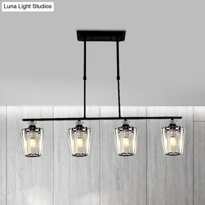 DecorBites™ black metal island chandelier with four cylindrical crystal shade pendant lights for modern lighting