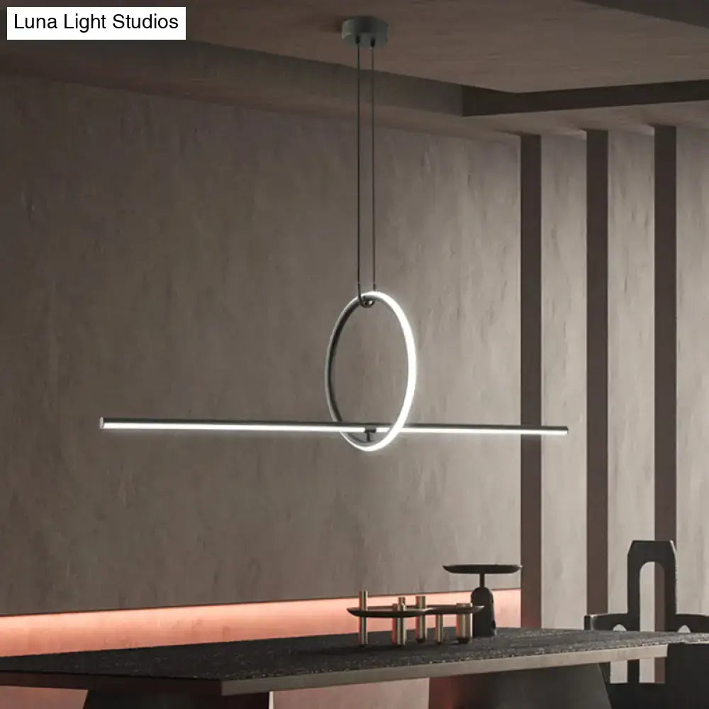 DecorBites™ modern black metal led pendant lamp with illuminated ring and bar for dining room island lighting