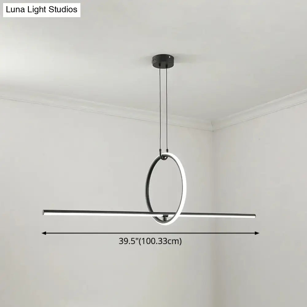 DecorBites modern black metal led pendant lamp with sleek circular ring and horizontal LED bar for dining room island