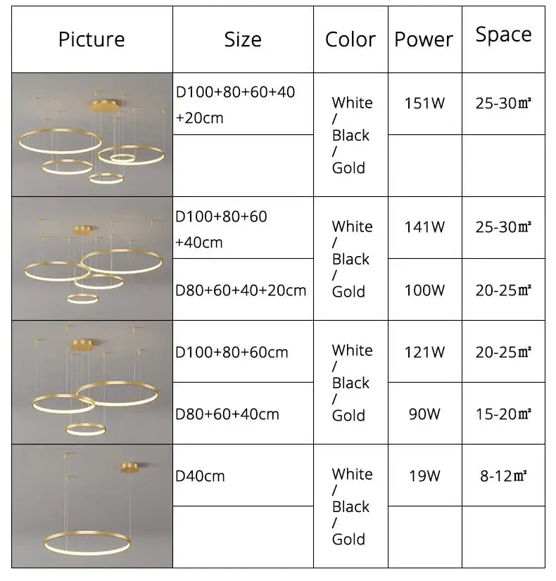 Decorbites modern black pendant light with dimmable concentric rings for living room in minimalist design