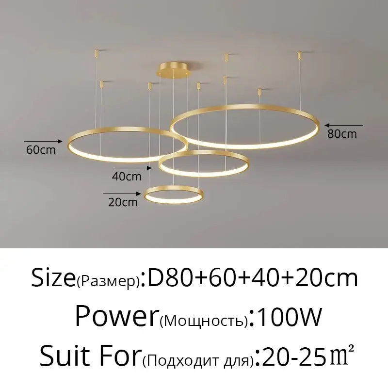 DecorBites™ modern black pendant light featuring a gold-toned circular LED chandelier for living room dimmable use