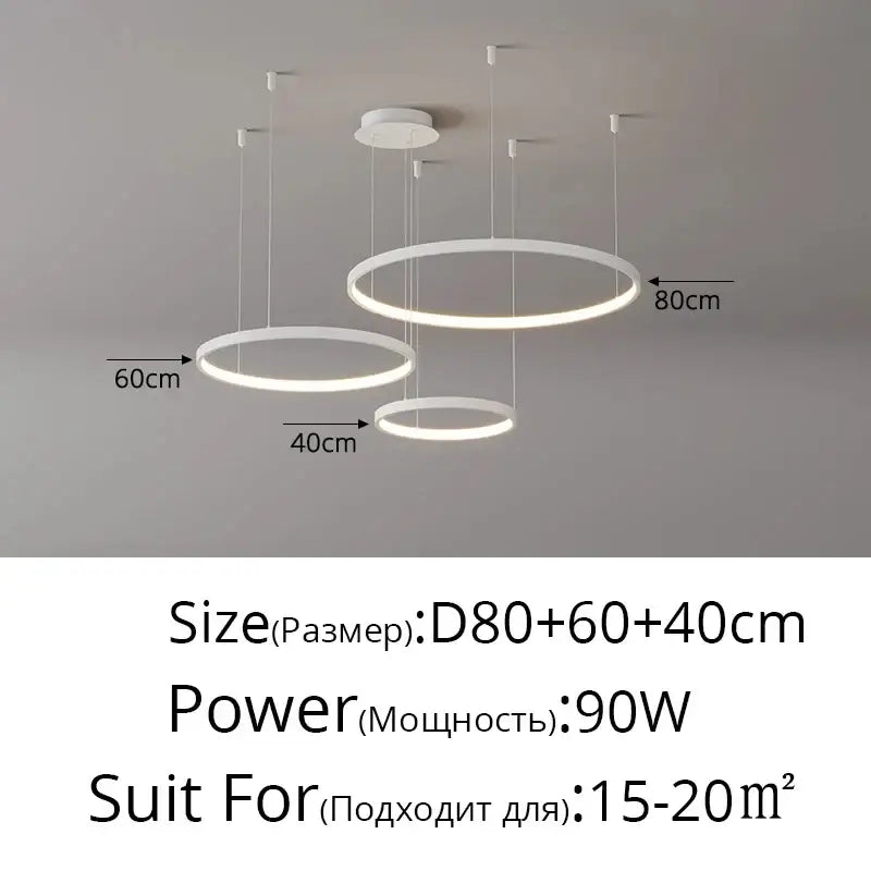 Decorbites™ modern black pendant light with circular white led shades in varying diameters for living room lighting