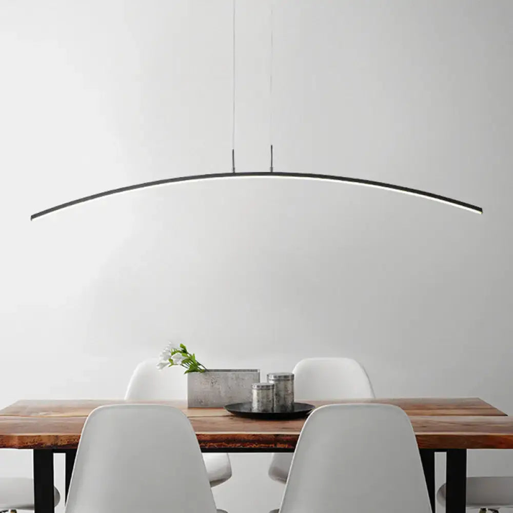 Modern black white arch curved led pendant light with acrylic and warm white glow by decorbites