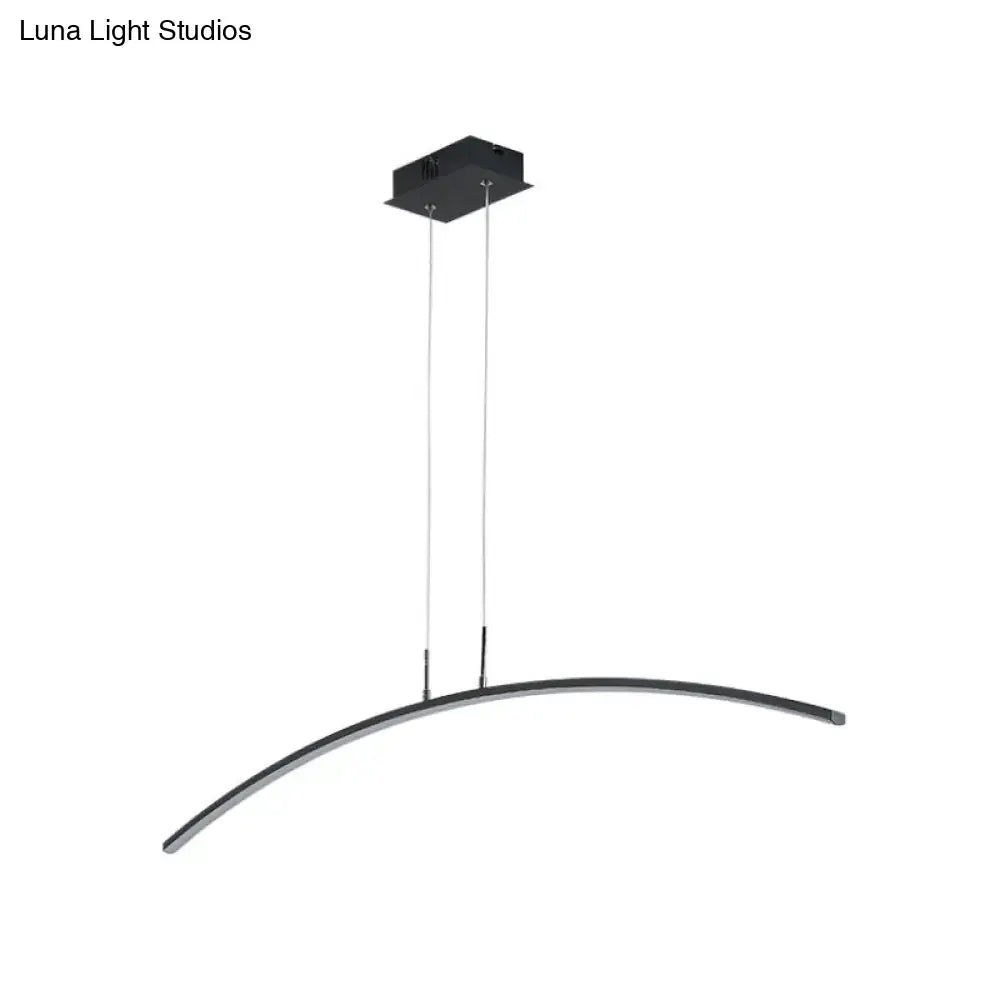 DecorBites modern black white arch pendant light with curved acrylic LED and warm white glow on slim hanging cables
