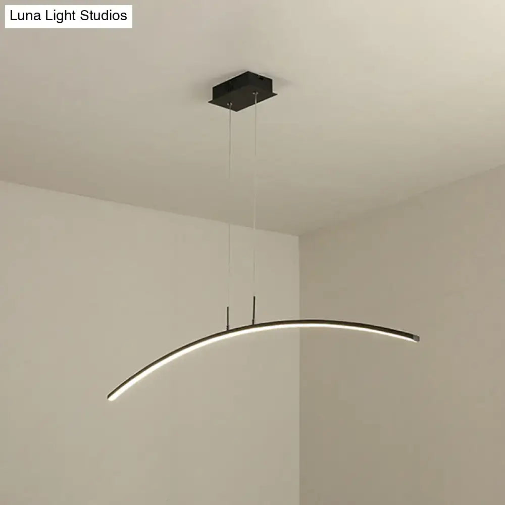 Modern black white curved led pendant light with acrylic led and warm white glow in a sleek black white arch design