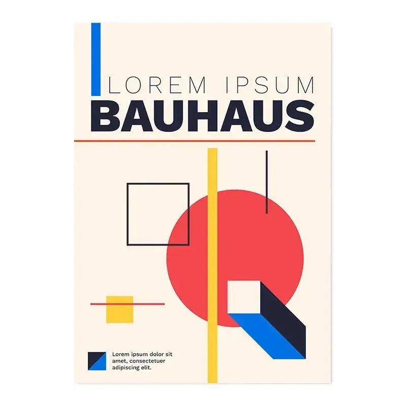 Decorbites™ modern black and white bauhaus canvas print featuring bold bauhaus text and geometric shapes on beige background