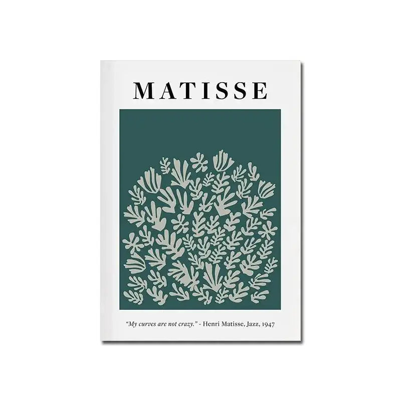 White bauhaus canvas print featuring matisse cut-out design in light gray on deep teal background by decorbites