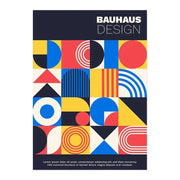Decorbites modern black and white bauhaus canvas print featuring a vibrant geometric pattern in red blue yellow and black