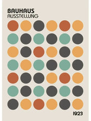 Decorbites™ modern black and white bauhaus canvas print featuring earthy-toned circles in terracotta ochre teal and charcoal