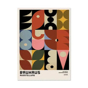 Decorbites™ modern black and white bauhaus canvas print featuring vibrant geometric patterns in red black beige blue green yellow