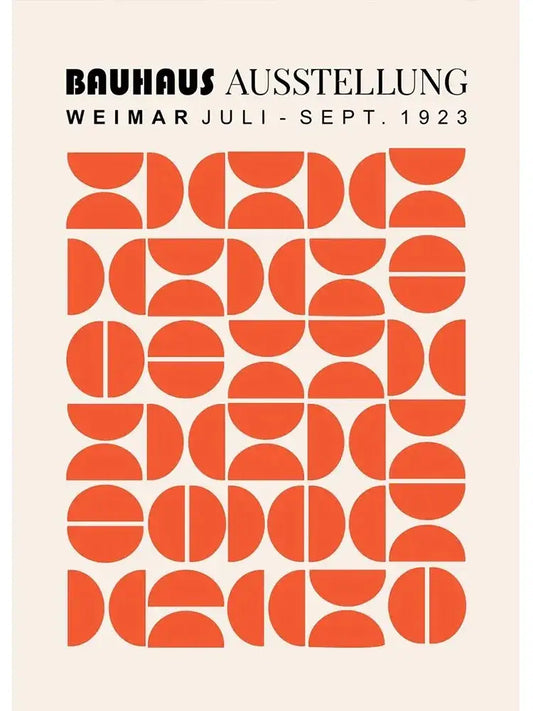 Decorbites™ modern black and white bauhaus canvas print featuring a vintage geometric orange bauhaus canvas pattern