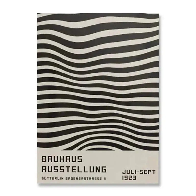 Modern black and white bauhaus canvas print featuring wavy striped design for decor and wall art