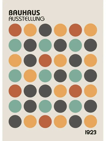 Decorbites™ modern black and white canvas print featuring minimalist bauhaus earthy-toned circles for home decor