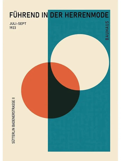 Decorbites™ modern black and white canvas print featuring bauhaus-style geometric circles in teal orange cream for home decor