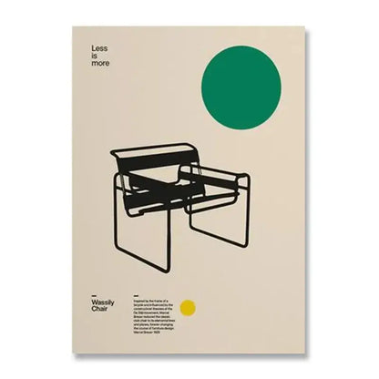 Minimalist black line-art canvas print of the wassily chair on a white canvas print for modern home decor by DecorBites™