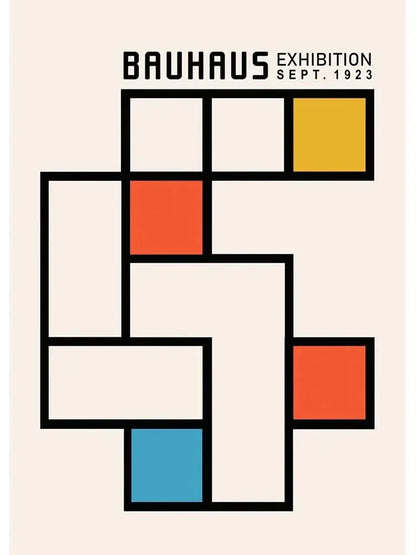 DecorBites™ modern black and white canvas print with bold geometric lines and colorful squares for home decor