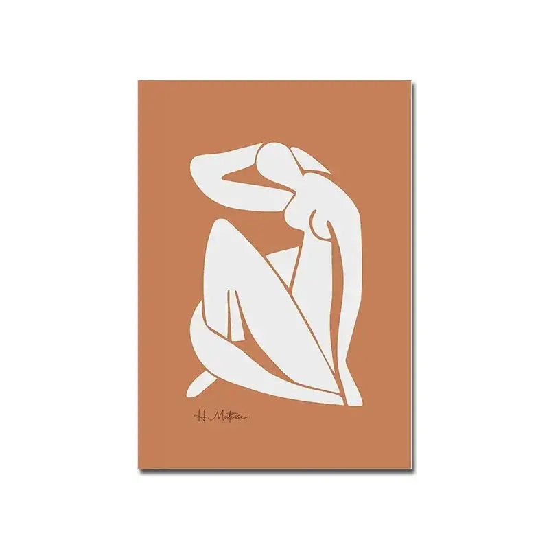 Decorbites™ modern black and white canvas print featuring minimalist white line art on terracotta for home decor