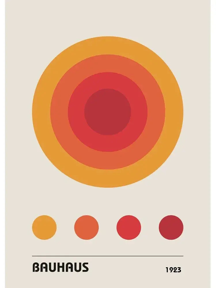 Decorbites modern black and white canvas print with bauhaus concentric circles in warm hues for home decor use