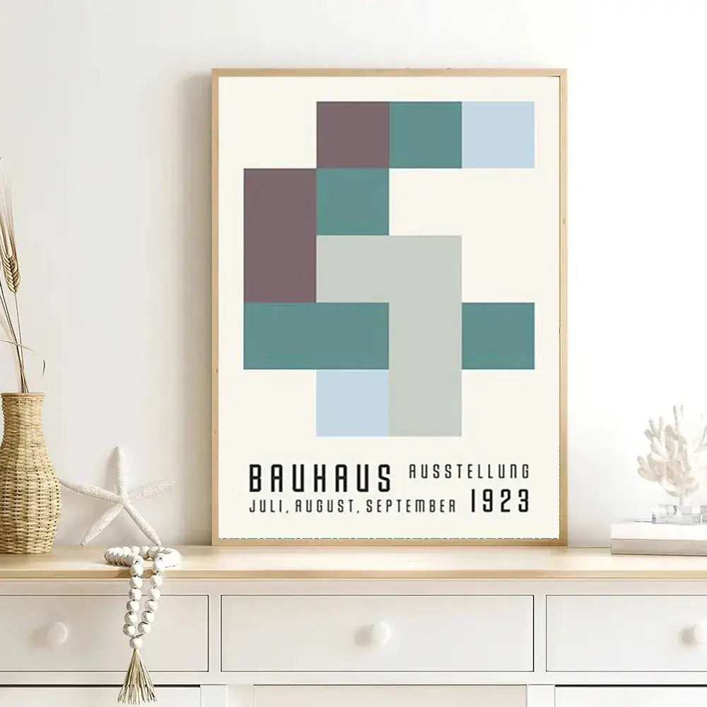 Decorbites™ modern black and white canvas print featuring a minimalist geometric design in muted teal gray and mauve tones for home decor