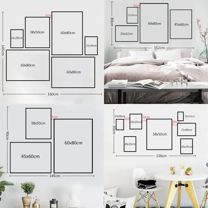 Decorbites™ modern black and white canvas print displayed as minimalist framed art for home decor on white walls