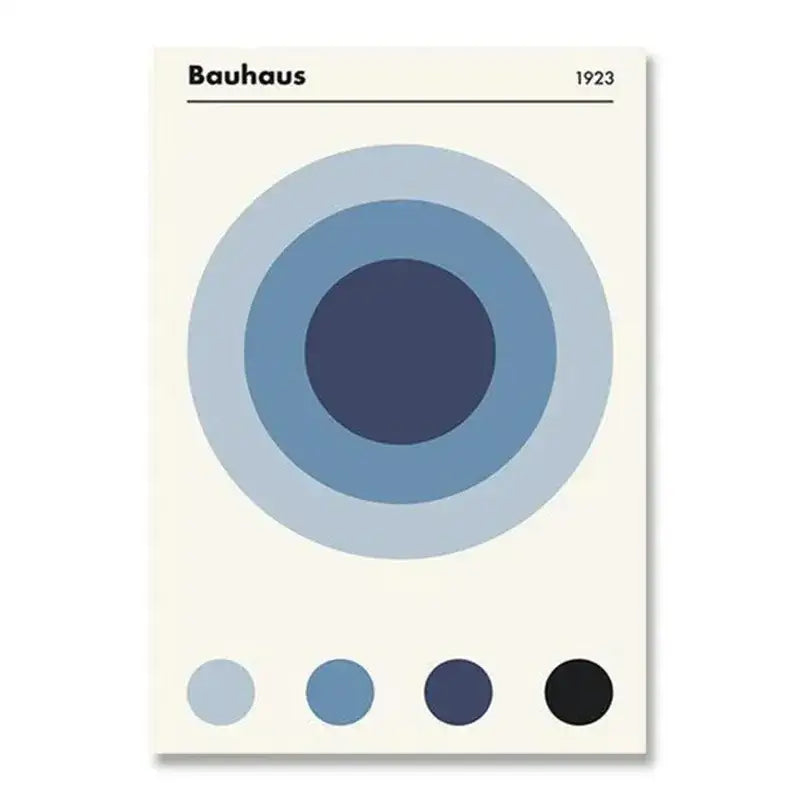 DecorBites™ minimalist bauhaus canvas print with blue concentric circles on cream background for modern home decor