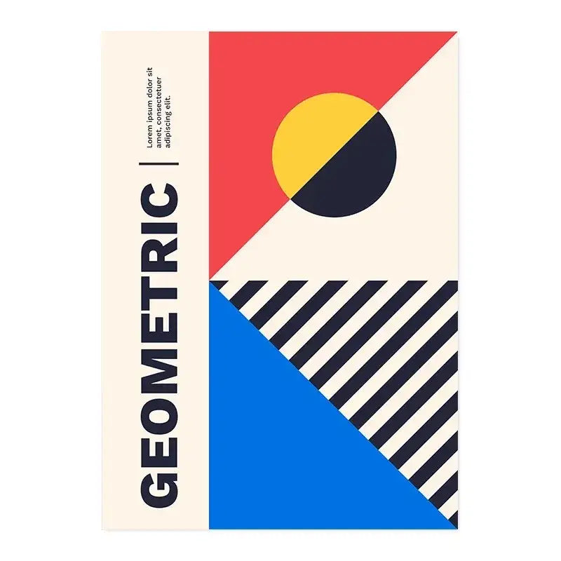 A decorbites™ modern black and white canvas print featuring bold red blue cream sections and a yellow black circle for home decor
