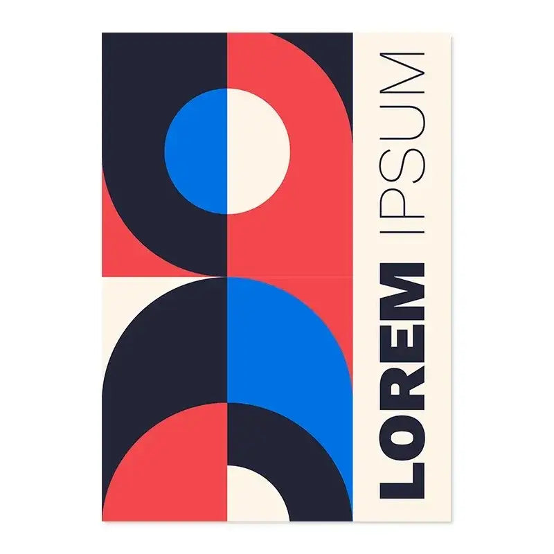 Modern abstract DecorBites™ canvas print with bold red blue black shapes on cream for stylish home decor