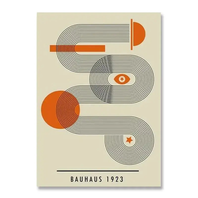 Beige decorbites™ canvas print with orange and black bauhaus-inspired design for modern home decor and white canvas print options