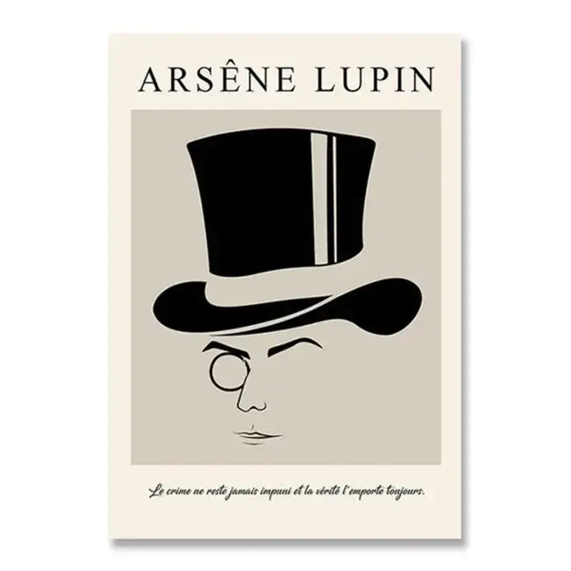 Beige DecorBites™ canvas print featuring a black silhouette of arsène lupin for modern home decor