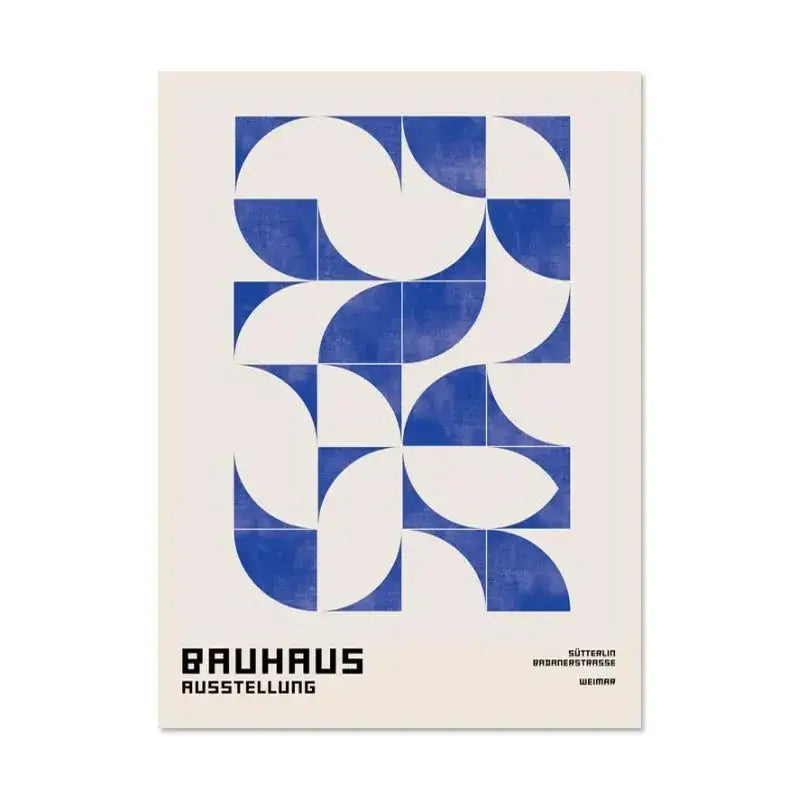 DecorBites™ modern black and white canvas print featuring blue and white geometric bauhaus design for home decor