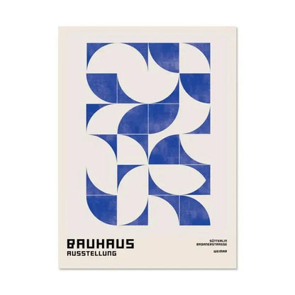 DecorBites™ modern black and white canvas print featuring blue and white geometric bauhaus design for home decor