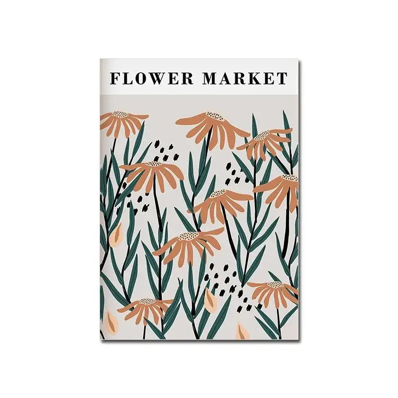 Decorbites™ modern black and white canvas print featuring orange daisies on gray background for home decor use
