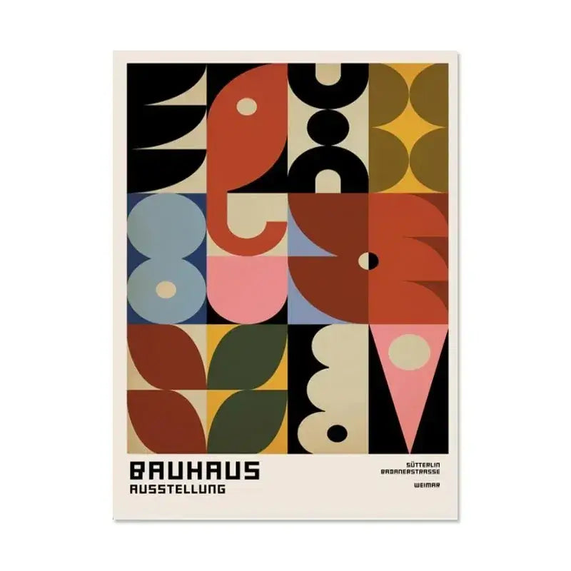DecorBites™ modern black and white canvas print featuring a vibrant bauhaus geometric pattern for home decor