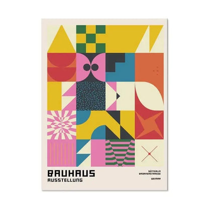 DecorBites™ modern black and white canvas print featuring vibrant bauhaus geometric shapes for home decor