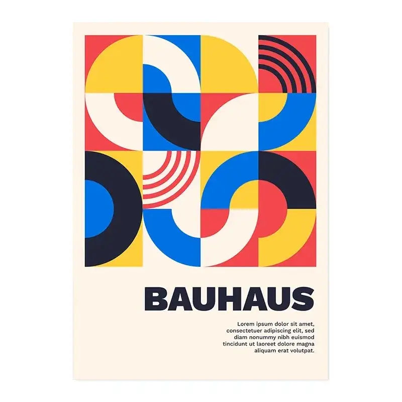 Decorbites™ modern black and white canvas print with vibrant bauhaus geometric shapes for stylish home decor