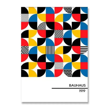 DecorBites™ modern black and white canvas print with vibrant bauhaus-inspired geometric patterns for home decor