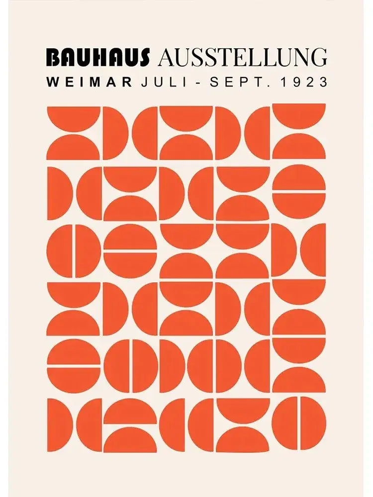 Decorbites modern black and white canvas print with vintage bauhaus orange geometric pattern for home decor