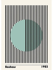 Decorbites™ modern black and white exhibition canvas print featuring minimalist bauhaus 1923 design with muted teal circle and stripes