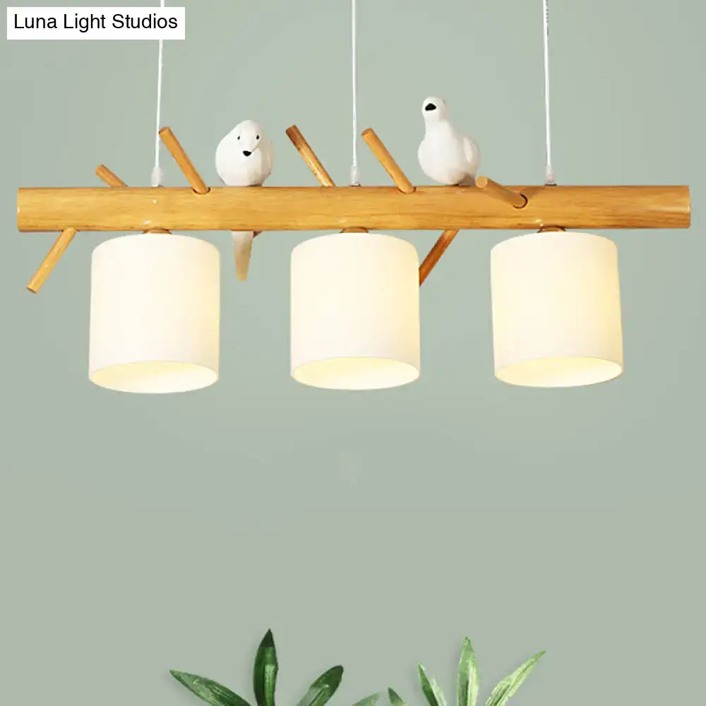 Decorbites™ modern wooden branch island pendant light with cream glass shades and ceramic birds for dining room ceiling