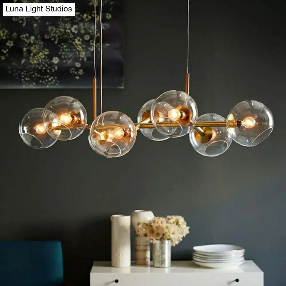 Decorbites modern brass dining room suspension light with dome glass shades and warm glowing bulbs for room suspension lighting