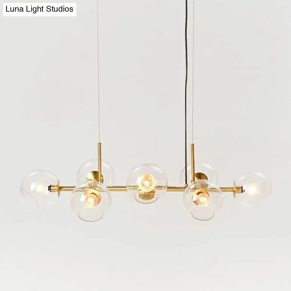 DecorBites modern brass island light with clear dome glass shades for dining room suspension lighting