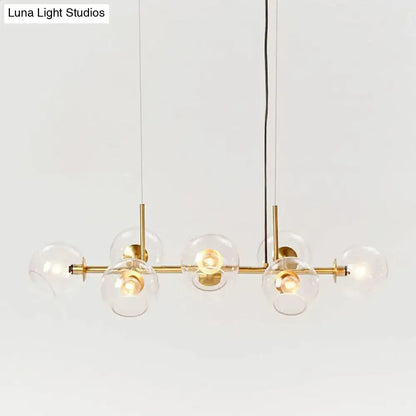 DecorBites modern brass island light with clear dome glass shades for dining room suspension lighting