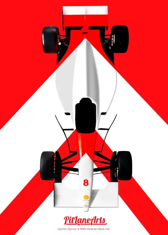 Decorbites™ modern cartoon racing car canvas wall art featuring a white and red racing car with number 8 on nose cone
