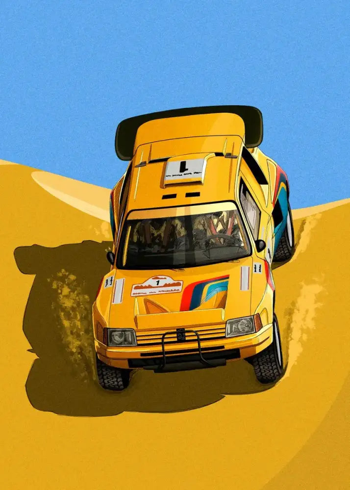 DecorBites™ modern cartoon racing car canvas wall art featuring a vibrant yellow racing car with bold stripes and spoiler