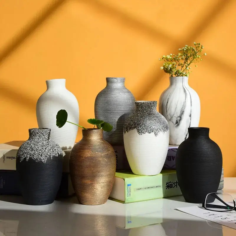 A collection of decorbites™ modern ceramic nordic flower vases in varied colors and textures for stylish home decor