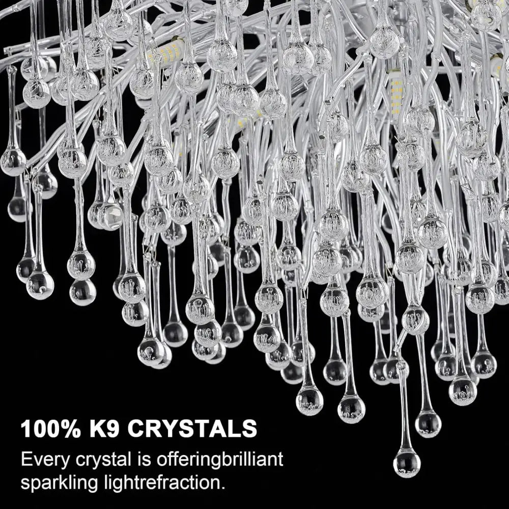 DecorBites™ modern chrome crystal chandelier with clear teardrop k9 crystals for elegant living room lamp package