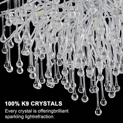 DecorBites™ modern chrome crystal chandelier with clear teardrop k9 crystals for elegant living room lamp package