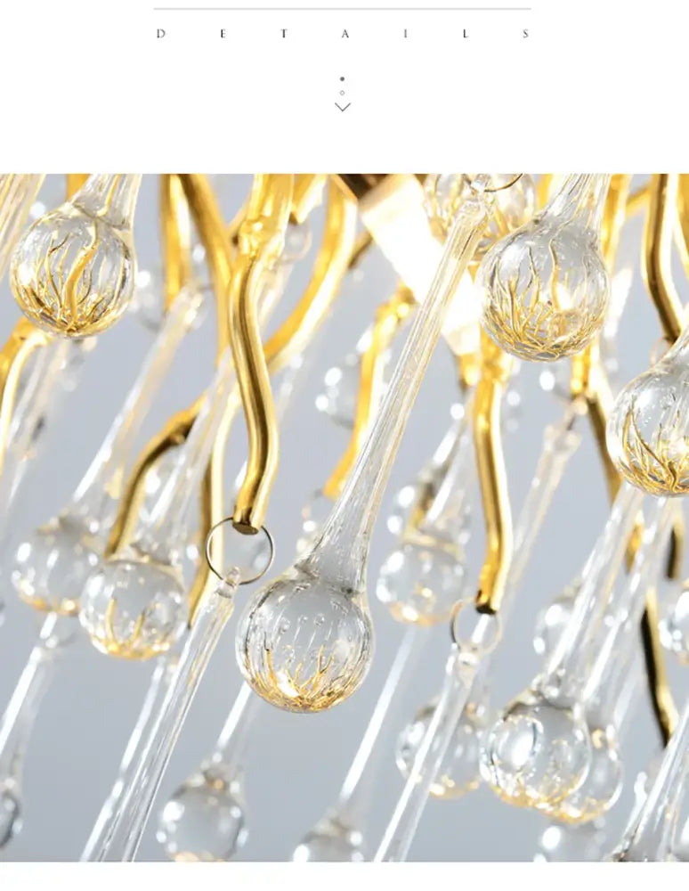 Elegant gold-toned crystal chandelier with clear glass teardrop pendants for living room lamp package DecorBites™ Modern Chrome