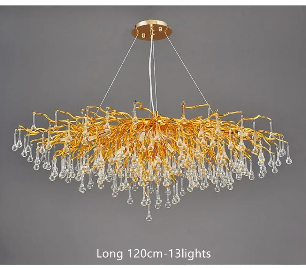 Golden branch-style decorbites modern chrome crystal chandelier with dangled crystal teardrop pendants for living room lamp package