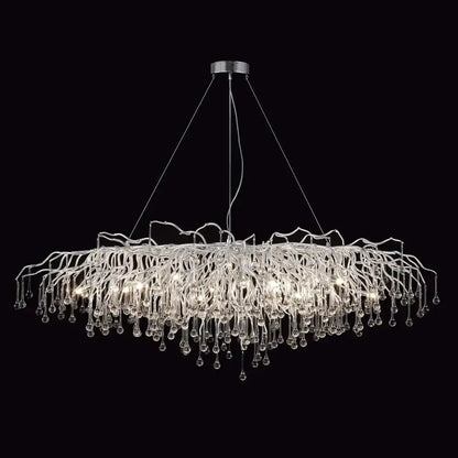 DecorBites™ modern chrome crystal chandelier with silver glass branches and droplets for living room lamp package